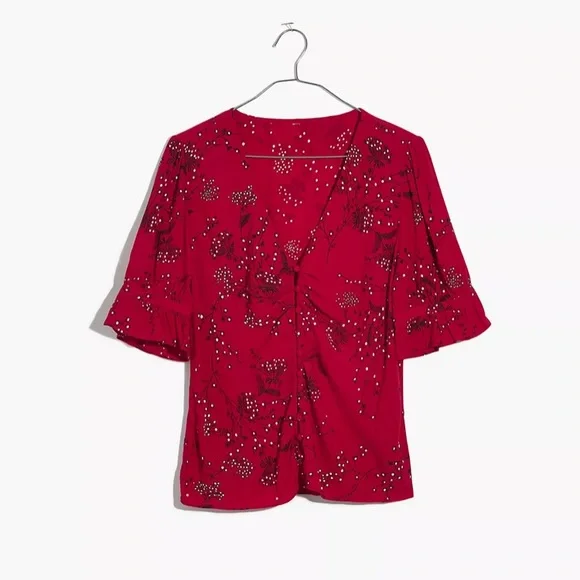 Madewell Red Floral V-Neck Top - Picture 4 of 9